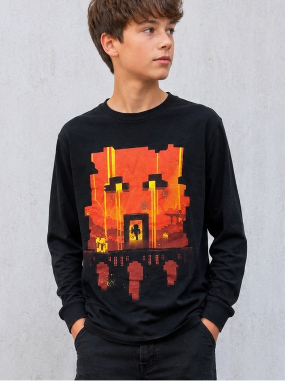 Minecraft Mojang Long Sleeve Shirt Black Pixel Graphic Size S